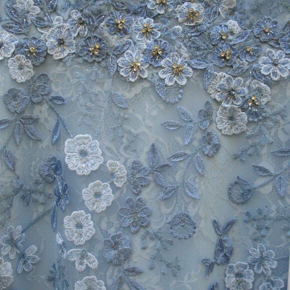 MAC DUGGAL 68192 Blue Embroidered Applique Wrap Over Flutter Sleeve Gown - Picture 9 of 14